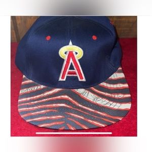 Signed Vintage 90s California Angels Snapback Zubaz Stripe Anaheim Los Angeles​